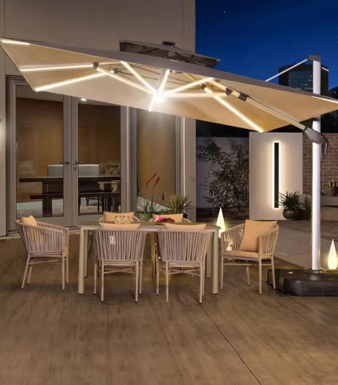 Large Outdoor Patio Solar LED Beach Pole Parasol Umbrella with Light