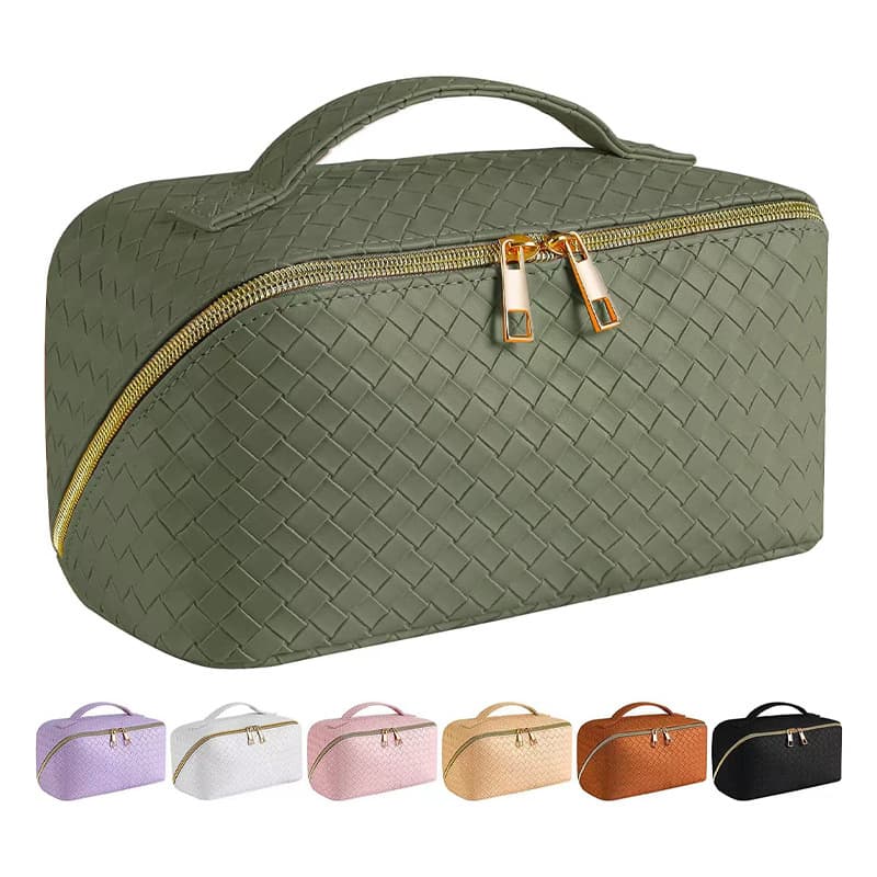 New Arrival Large Travel PU Leather Portable Pillow Women's Makeup Cosmetic Bag