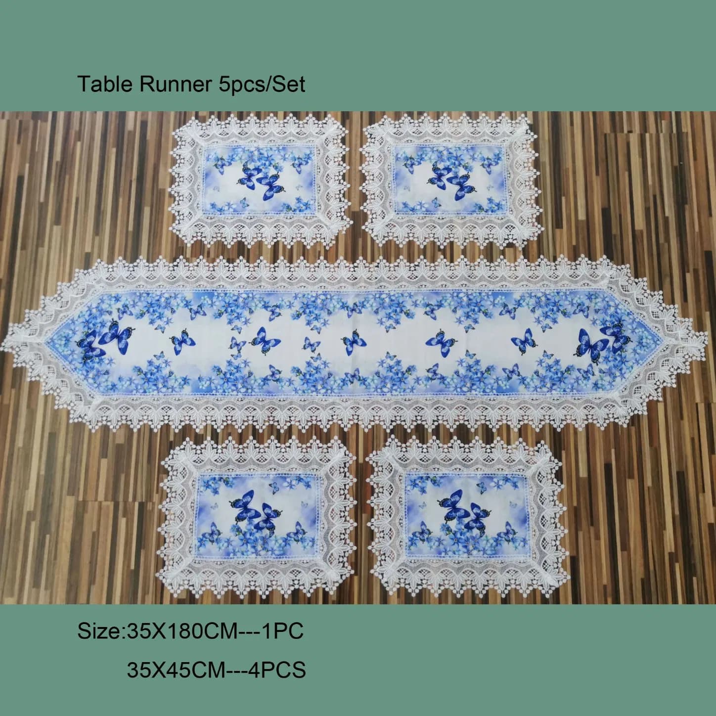 Digital Printing Butterfly and Lace Table Runner with Cutwork