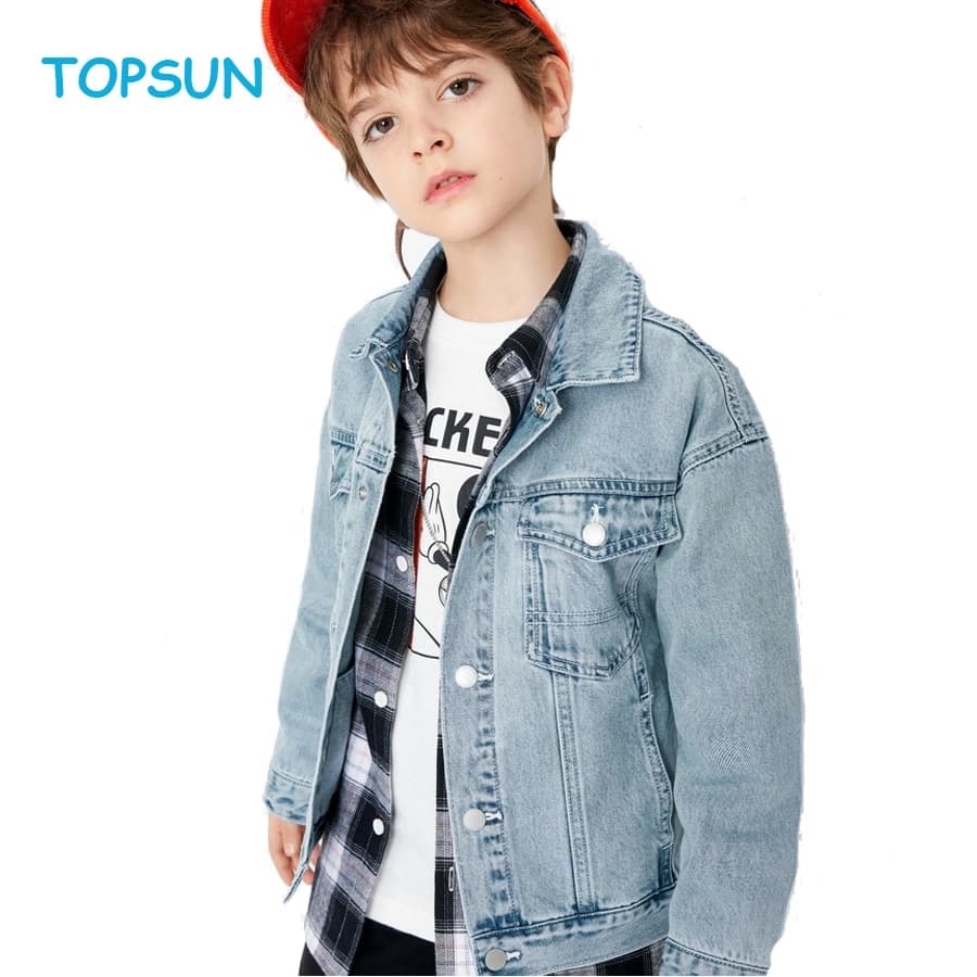High Quality 100% Cotton Kids' Destroy Wash Long Sleeve Denim Blue Jeans Jackets Coat for Boys Girls Children
