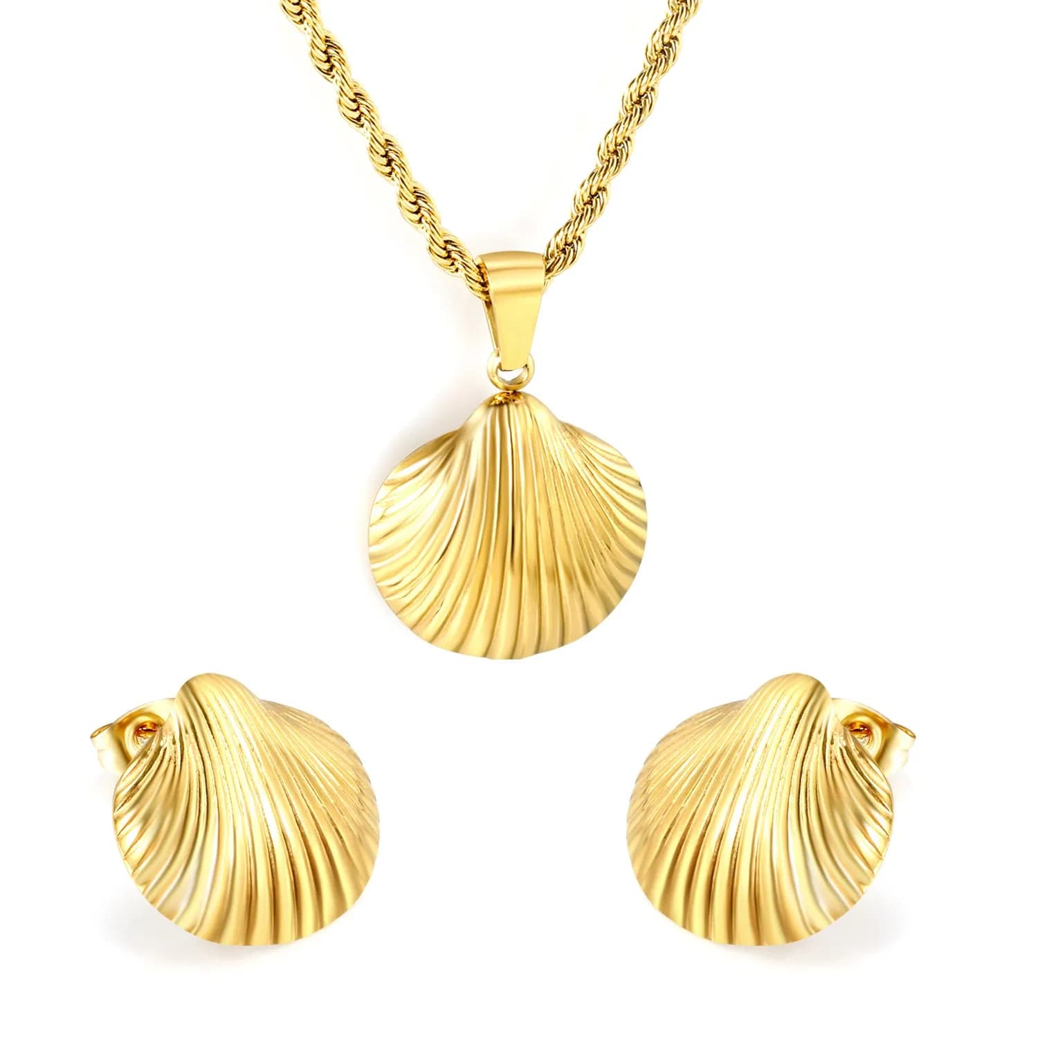 Ason Fashion Gold Plated Earrings and Necklace Set Stainless Steel Shell Jewelry