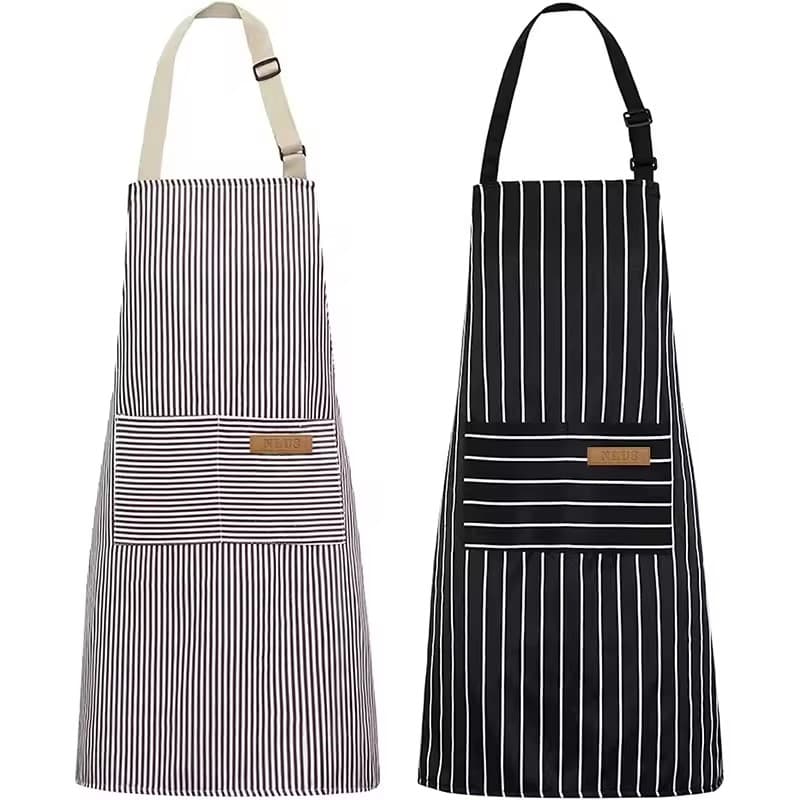 Unisex Stripe Adjustable Neck Strap Soft Polyester-Cotton Bib Chef Kitchen Cooking Aprons