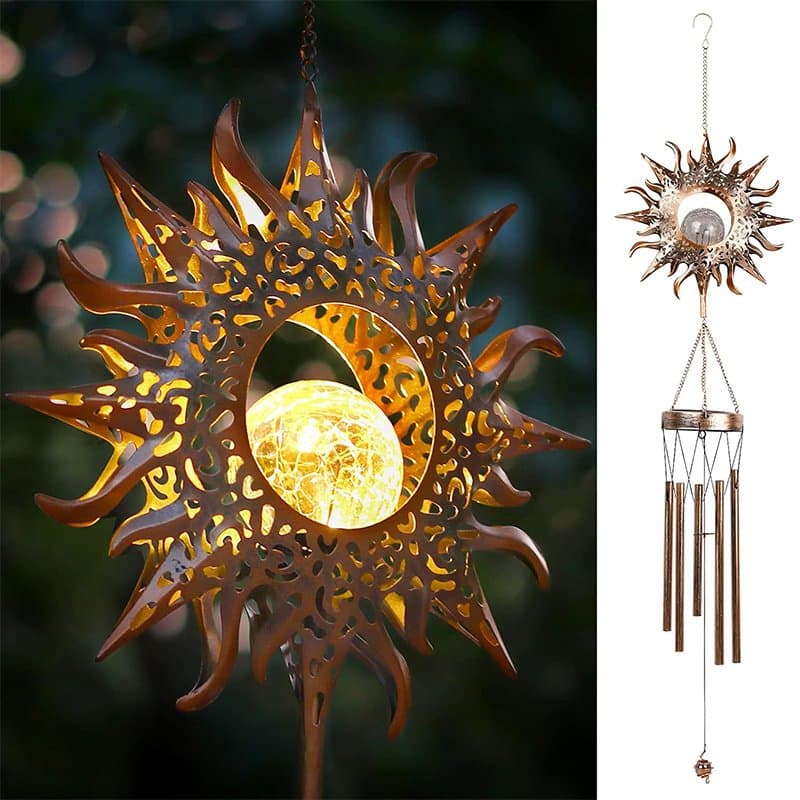 New Design Wholesale Solar Wind Chimes Metal Sun Wind Chime for Outdoor Light
