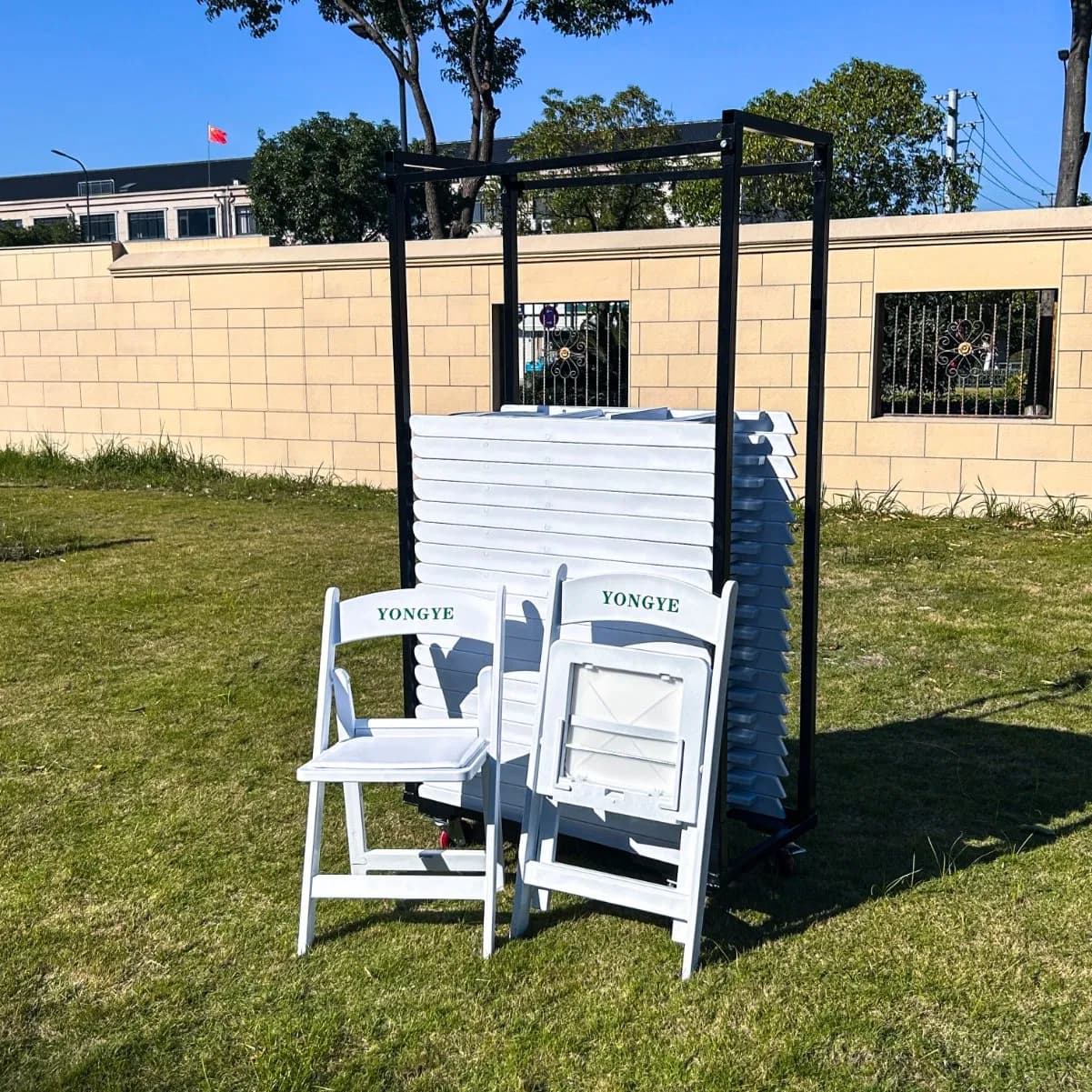 Powder Coated Four Wheels Hotel Warehouse Trolley for Transportation Folding Chair Easily