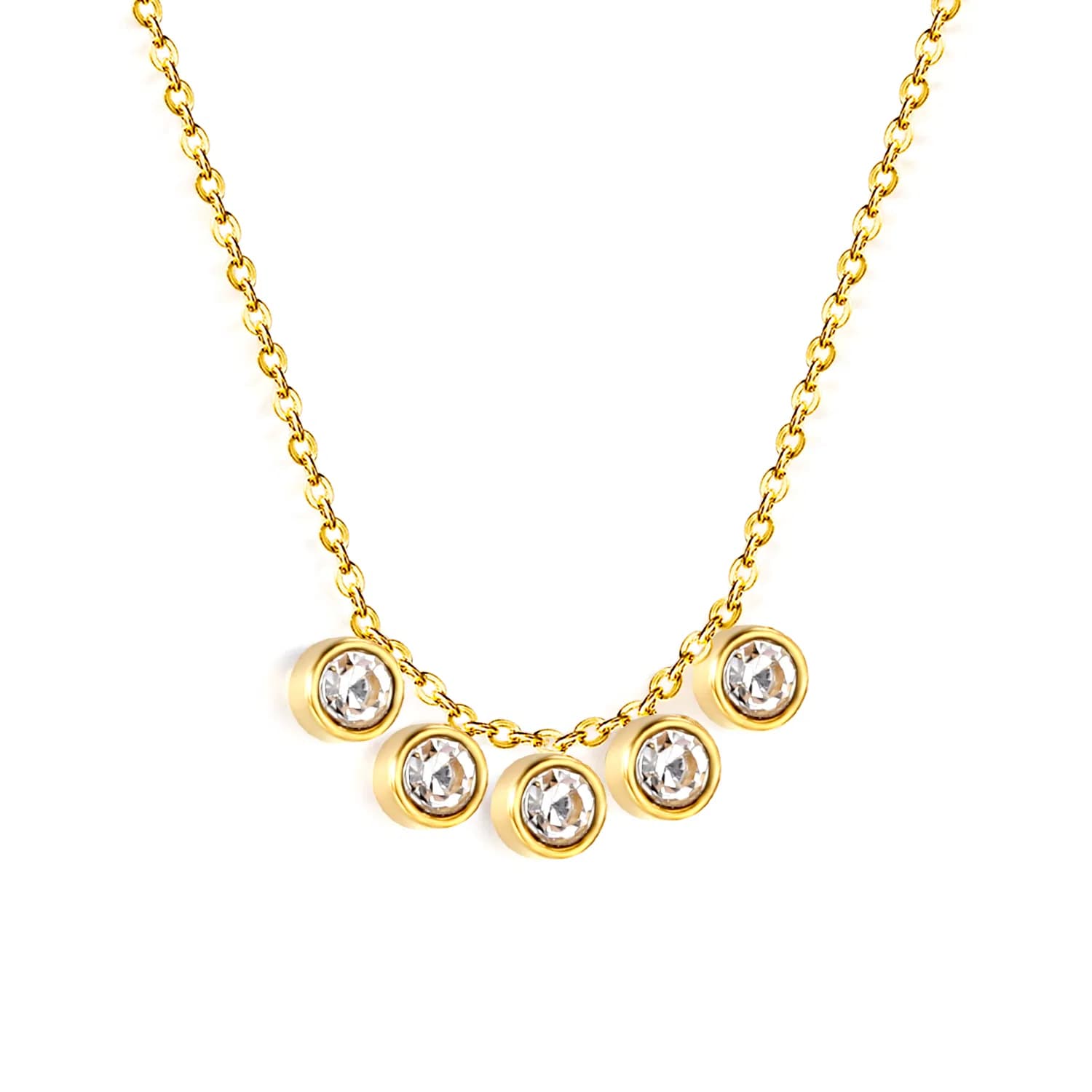 Ason Fashion Jewelry Wholesale White Zircon Charm Necklace Stainless Steel Necklace
