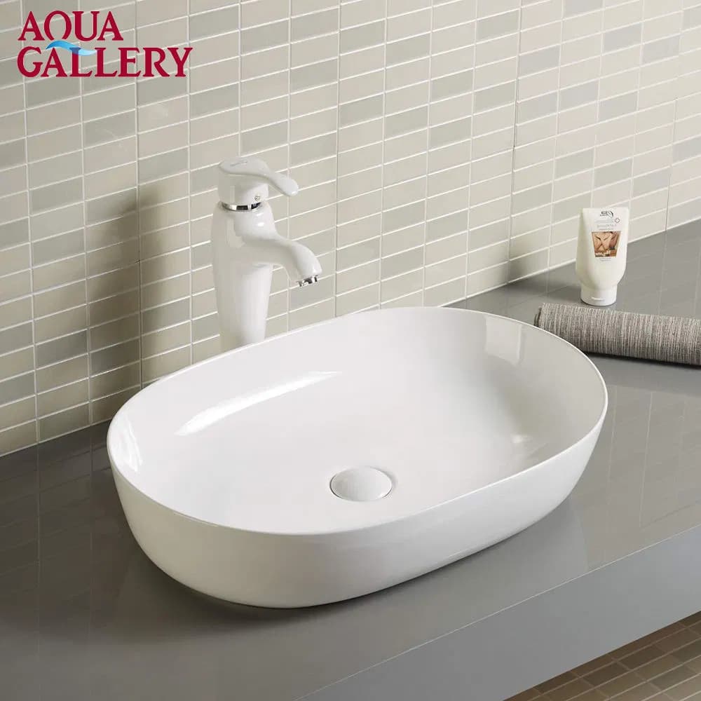 Large Size Oval Shape White Ceramic Art Basin Lavatory Wash Sink