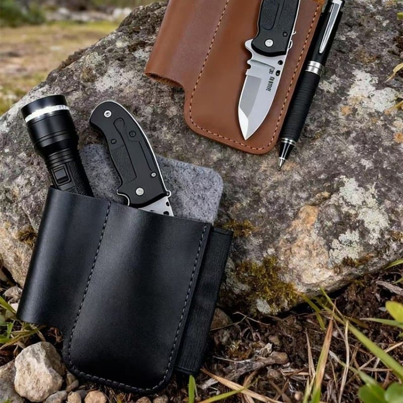 2-Color Genuine Leather Belt Tool Pouch Multi-Functional Gear Organizer Bag Leather Tool Pouch
