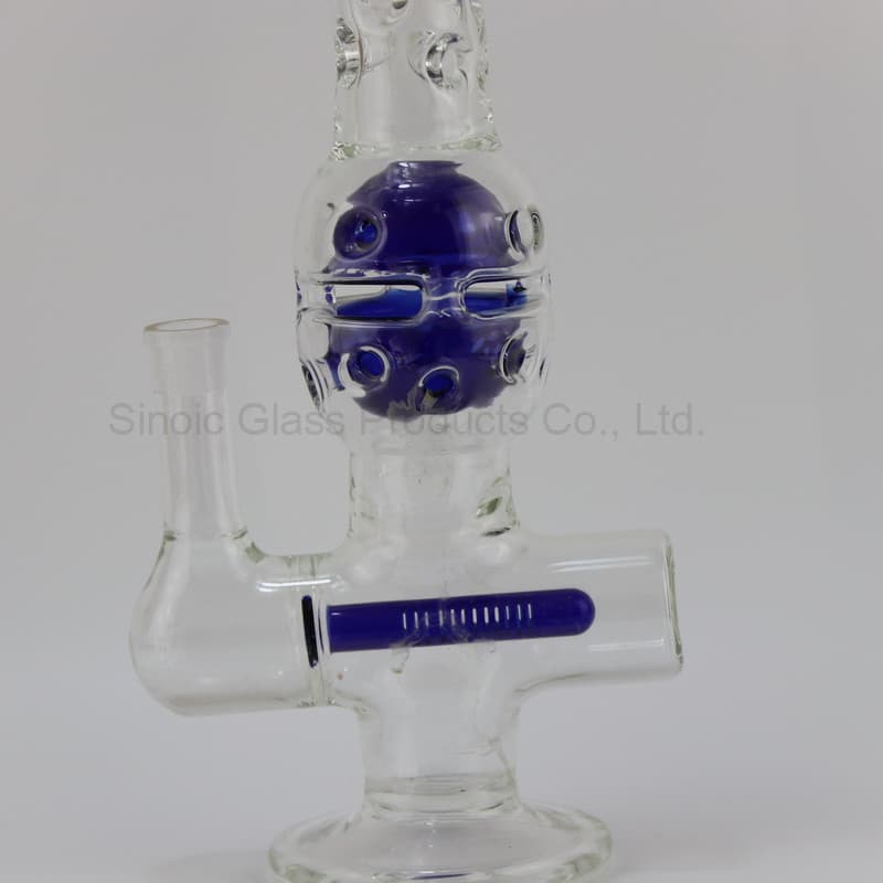 Handcrafted Quickly Smooth Smoking Double Percolater Blue Glass Smoking Pipe Water Pipe