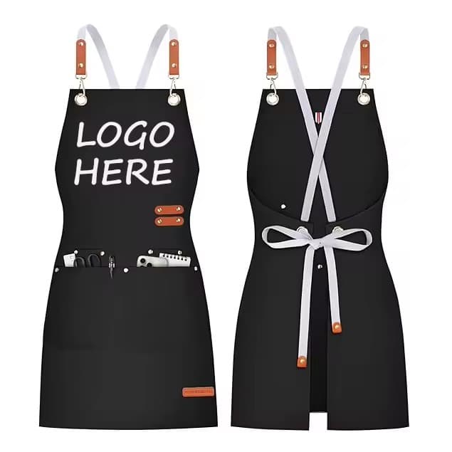 Printing Logo Waterproof Canvas Kitchen Cooking Aprons with Big Pockets Adjustable Buckle Straps