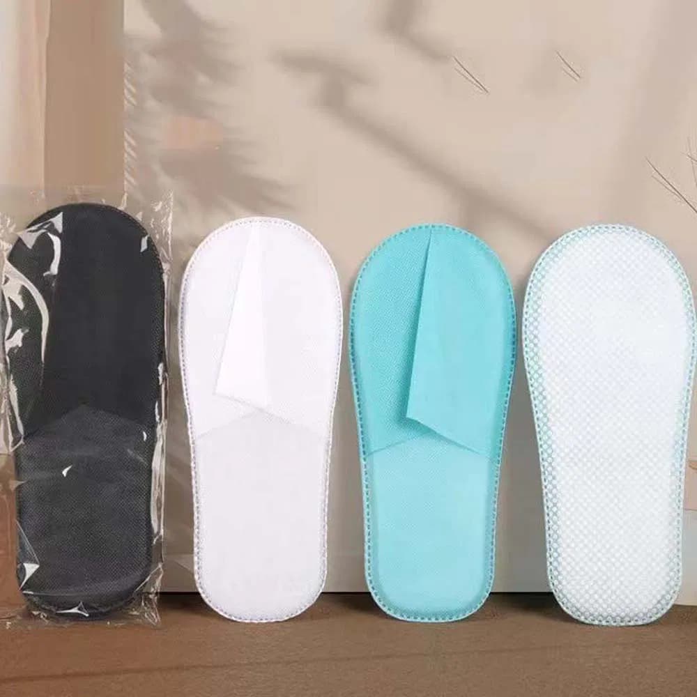 Cost-Effective Hotel Amenities-Non-Woven Disposable Male/Female/Child Slippers in Black/White/Gray/Blue for Hotel/Beauty Salons/Travel