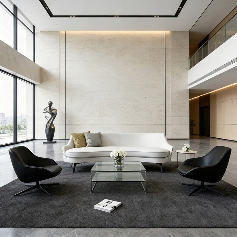 Wholesale Contemporary Furniture Leather Sofa Minimalist Living Room Apartment Sofa Modern Public Area Lounge Curved Couch Gust Waiting Reception Leisure Sofa