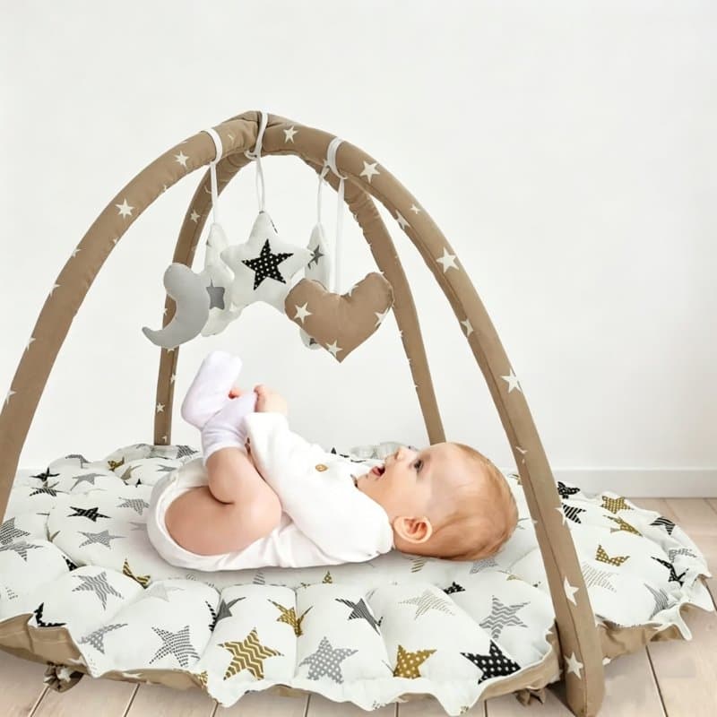 3-in-1 Star Print Baby Lounger with Activity Gym & Hanging Toys, Baby Lounger Pillow