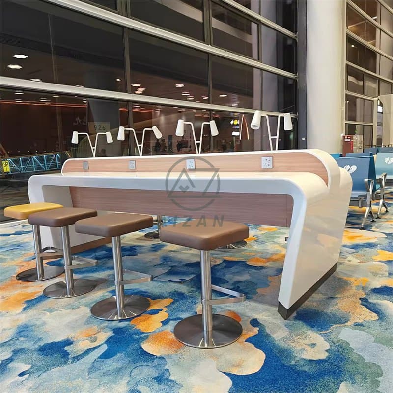 Custom Corian Airport Charging Station Public Waiting Table with Power Sockets