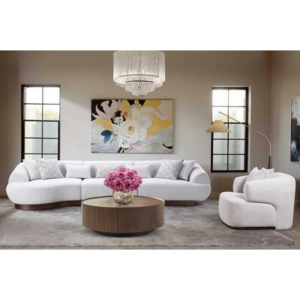 Tweed Fabric Modern Living Room Designer Curved Shaped Foshan Sofa