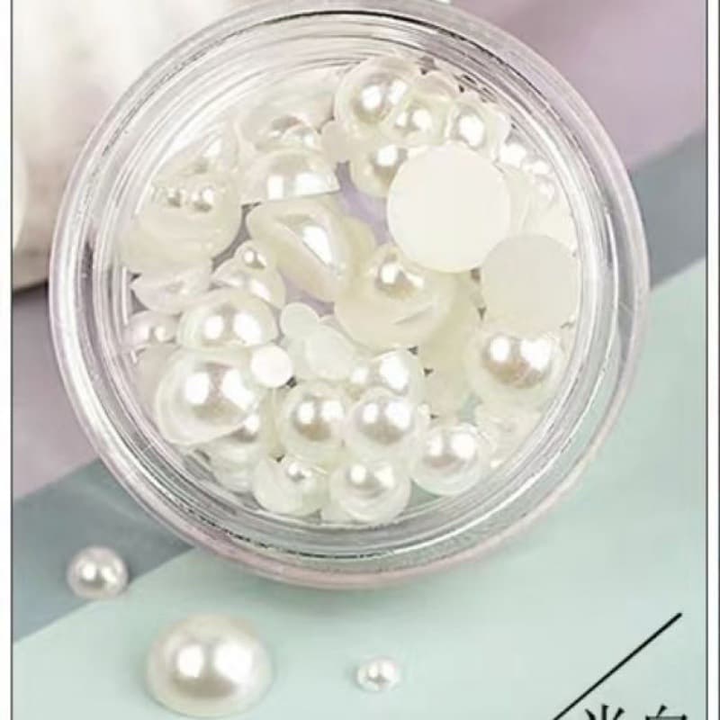 Box Set Nail Pearl Jewelry Flat Bottom Semi-Round Pearl Round Steel Ball Bubble Bead Size Mixed