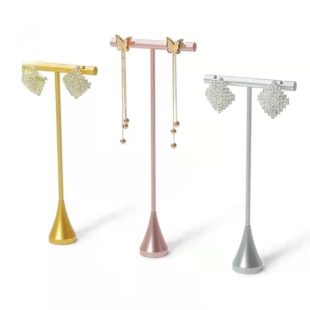 Top Quality Metal T Bar in Black/Pink/Gold/Silver with Droplet Base for Shop Luxury Jewelry Display Such as Luxurious Earring/Rings/Necklace Can Be Customized