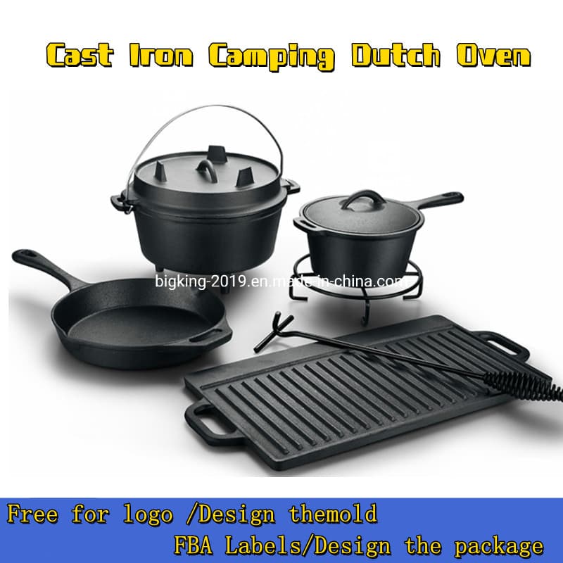 Cast Iron Camping Dutch Oven - 6 Quart Pre-Seasoned Camping Cookware Pot with Lid - Lid Lifter and Tote Bag