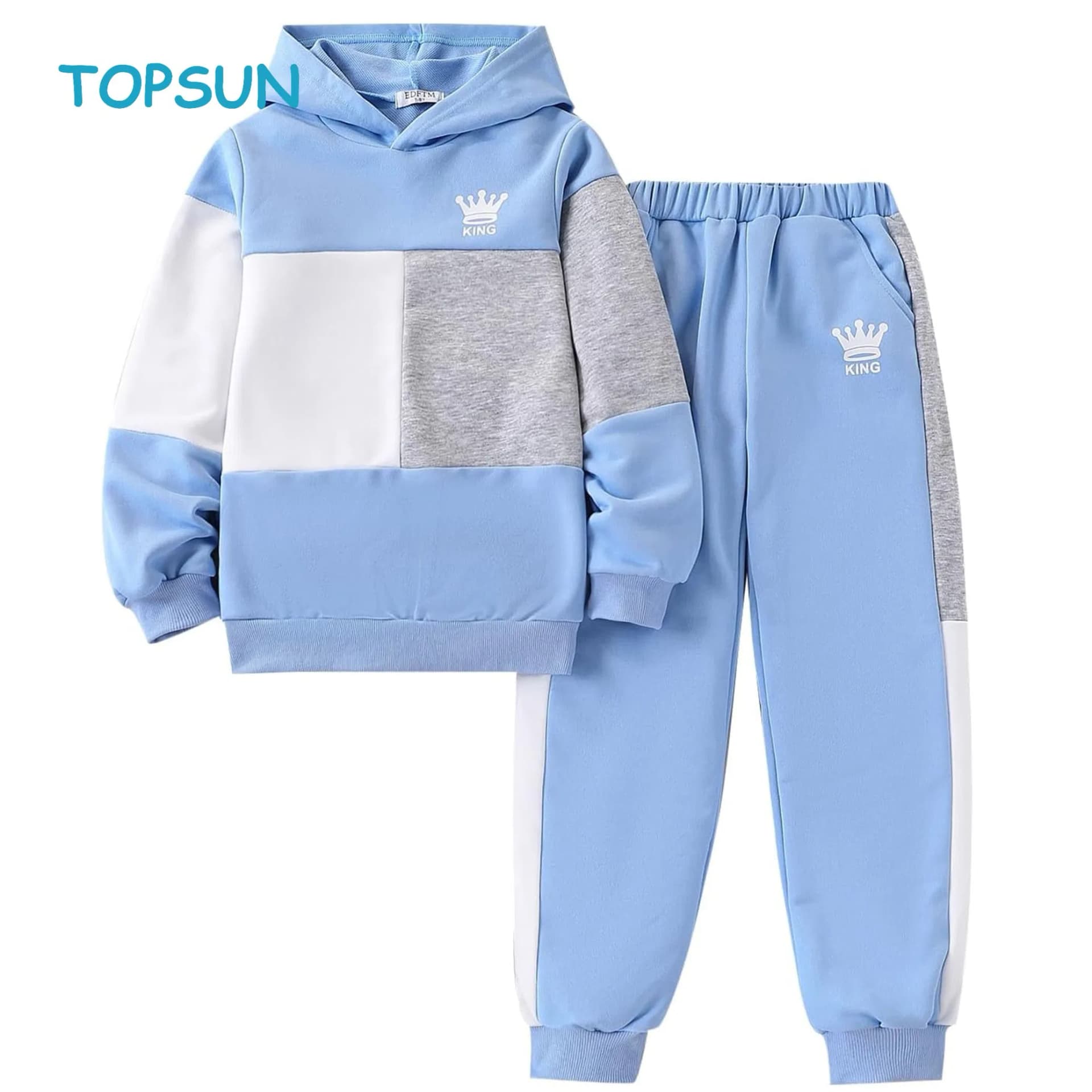 2 PCS Boys Clothes Sweatsuit Set Color Blocked Hoodie Top and Jogger Pants for Kids Fall Winter Spring Outfits