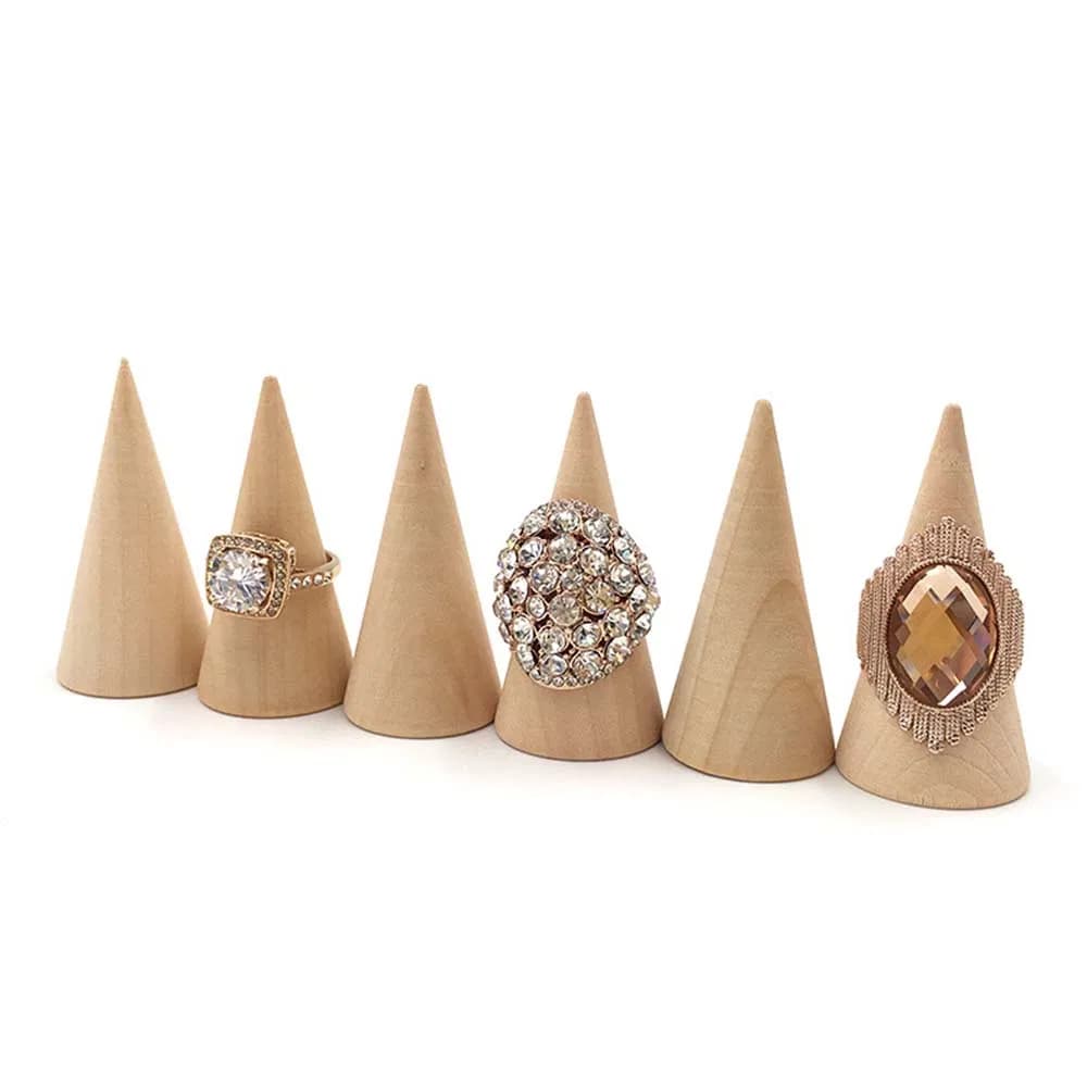 Hot-Selling! Wholesale Customized Top-Quality DIY Craft Finger Cone Props Made of Natual Wood for Rings Jewelry Shop Display