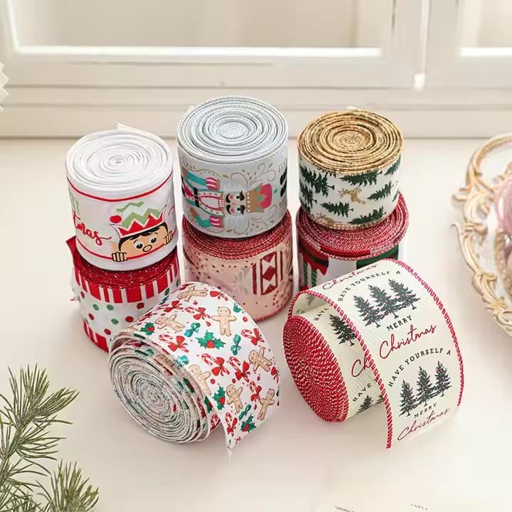 Wholesale Christmas Ribbon Roll - Santa & Nutcracker Printed Ribbon for Wreaths, Tree Decor & DIY Crafts