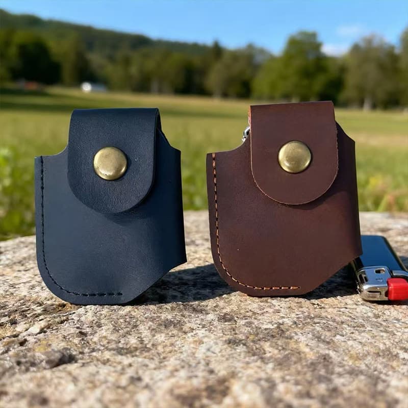 Vintage Leather Belt Clip Lighter Protective Cover, Portable Pocket Lighter Case with Snap Button, Durable Oil Lighter Holder for Outdoor & Daily Use