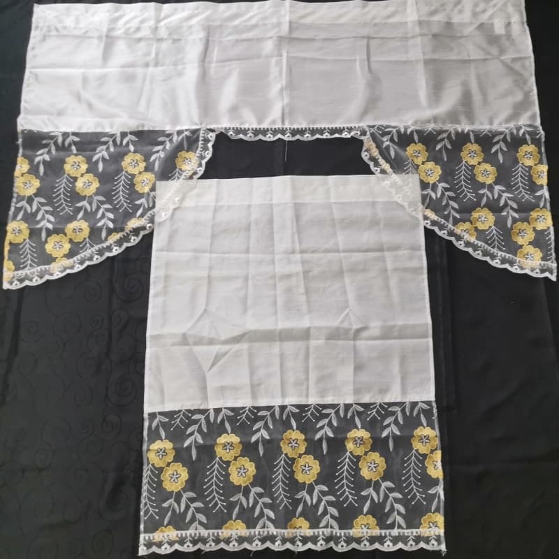 100% Polyester Faux Silk Digital Printing Kitchen Curtain Valance Set 36 Inch Long