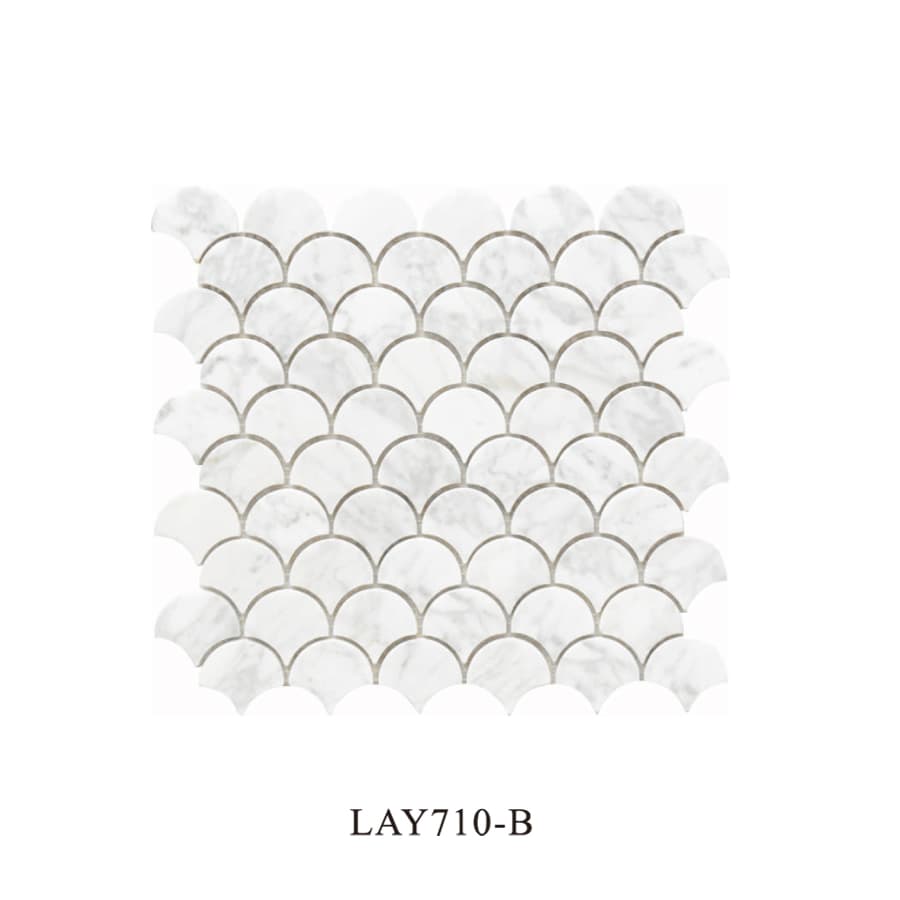 Wholesale Fan Shaped Fish Scale Marble Mosaic Tile for Interior Kitchen Wall Backdrop Bathroom Decoration
