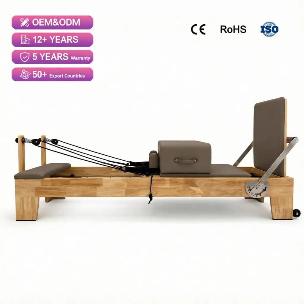 CE Certified Adjustable Springs Premium Oak Wood Pilates Reformer for Studio