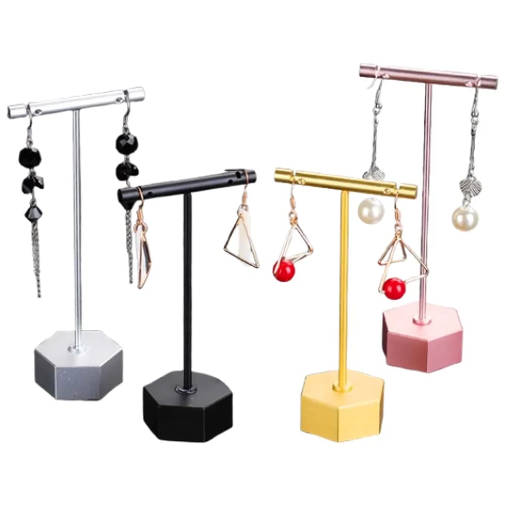 High Quality Luxurious Creative Design Metal Earrings Rack in Golden/Black/Pink/Silver with Hexagon/Round/Square Base for Store Jewelry Display