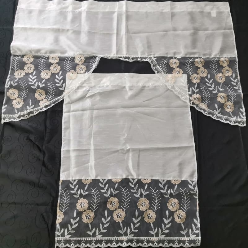 Personalized White Kitchen Curtains 3 Pieces Custom Printed Kitchen Curtains and Valances Set
