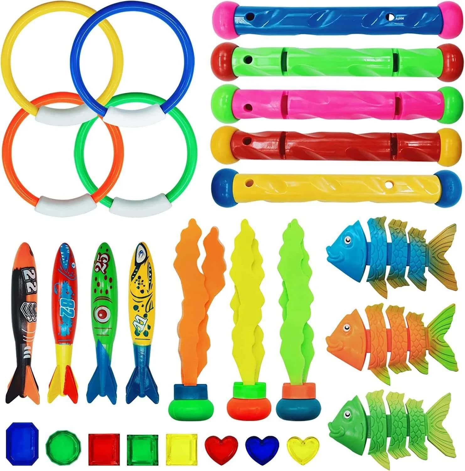 Top Selling Summer Swim Water Fish Toys for Kids Ages 3-12 Diving Pool Games with Splash Rings and Sticks Made of Plastic Wholesale