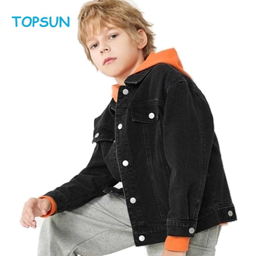 Custom Popular Fashion Design Boys Warm Jean Wool Coat with Buttons