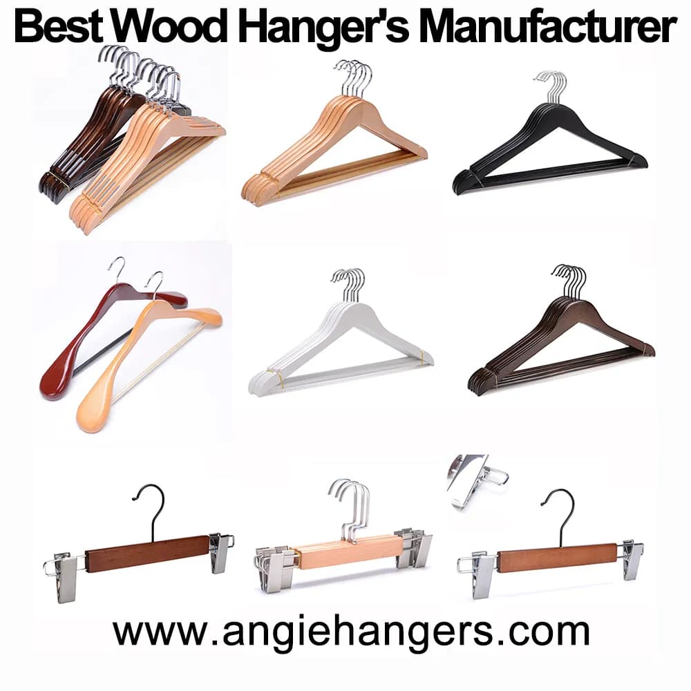 Top Quality Wooden Clothes Hangers of Solid Wood with Bottom Bar/Non-Slip Grippers in Matt/Glossy Natural/Dark Brown/Mahogany/Walnut/Black/White for Shirt/Coat