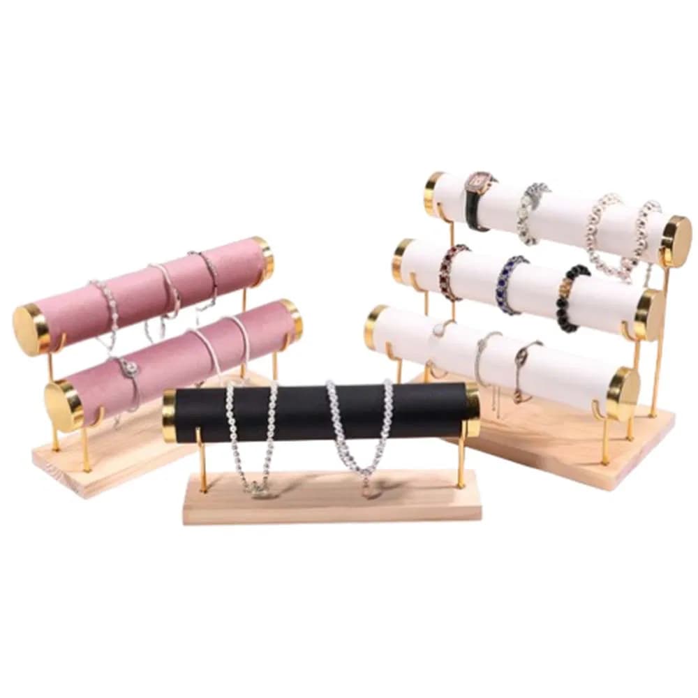 High-Quality Customized 1/2/3/4 Tier Luxurious Detachable Velvet Watch/Bracelet Rack in Black/White/Gray/Green/Pink Made of Wood Stand for Shop Jewelry Display