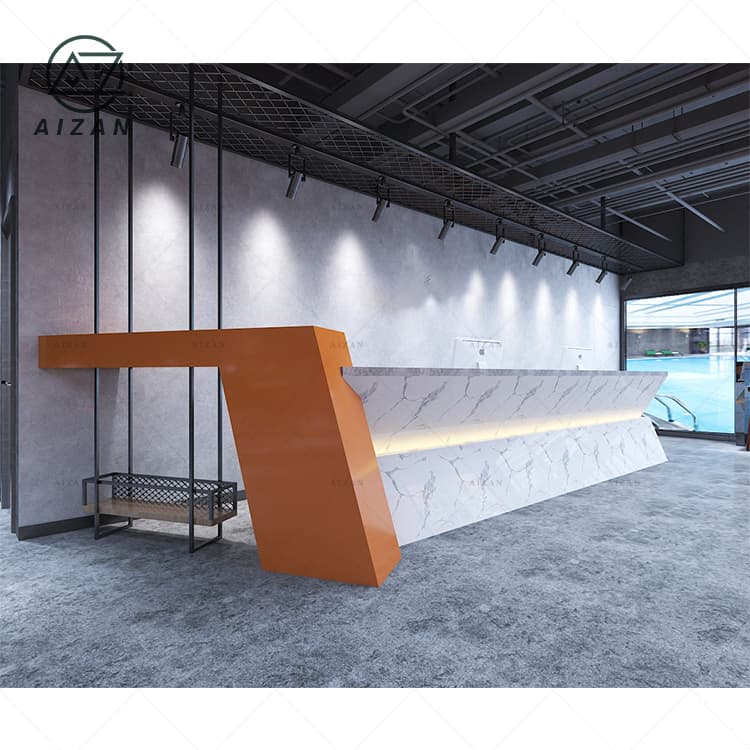 High Quality Front Desk Artificial Marble Luxury Reception Desk Check-in Counter for Hotel