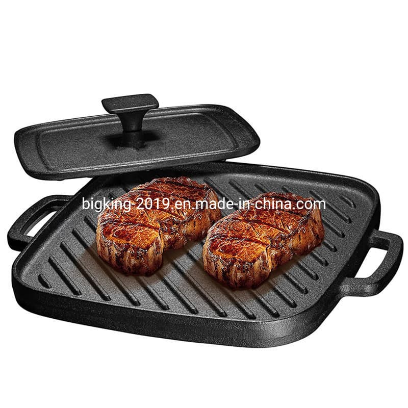 Pre-Seasoned Cast Iron Reversible Grill/Griddle Pan, 10 X 10" Skillet with Dual Handles Durable Frying Pan/Camping Skillet - Grill or Smooth Sides.