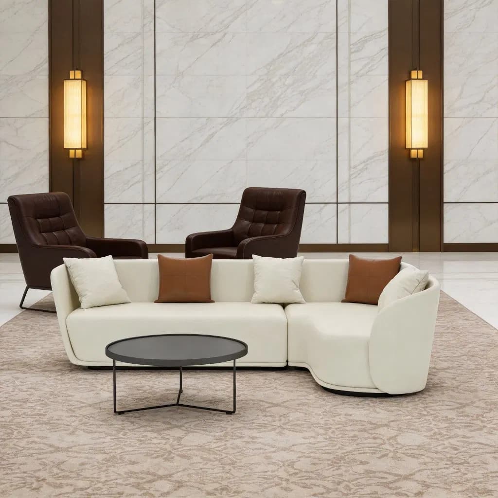 Wholesale Lobby Lounge Seating Sofa Fabric L Shape Sectional Hotel Lobby Couch Modern Hospitality Waiting Sofa Luxury Curved Sectional Reception Sofa