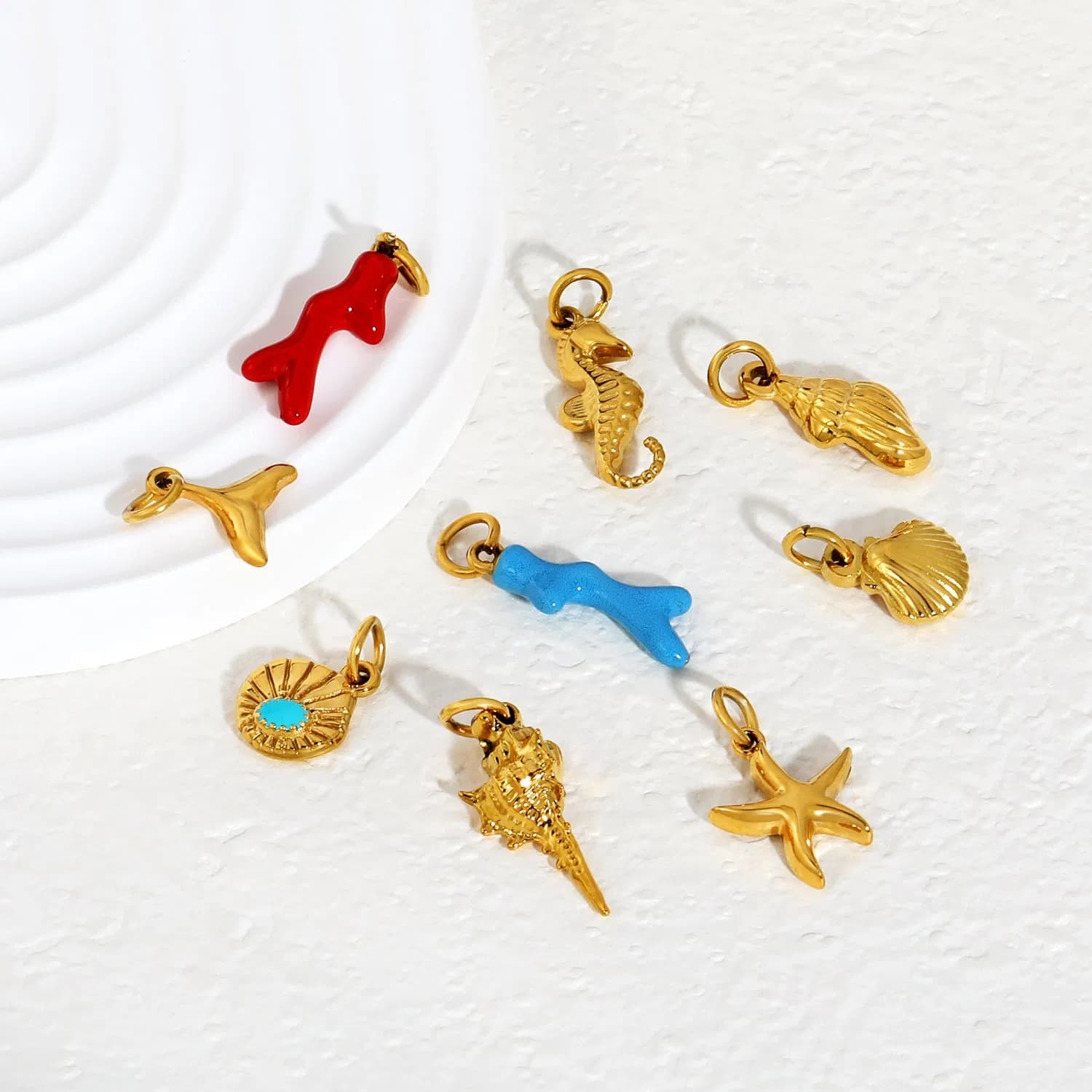 Summer Beach Waterproof Jewelry Stainless Steel Gold Plated Charm Pendant