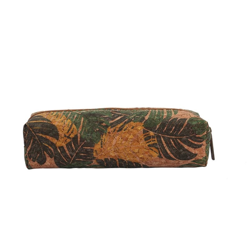 Vintage Leaf Pattern Cork Pencil Pouch Large Capacity Portable Office Stationery Organizer Cork Pencil Bag