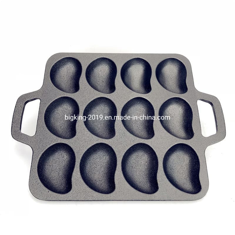 Big Size Outdoor Cookware Mango Shape Oyster Cooking Pre-Seasoned Cast Iron Pancake Pan