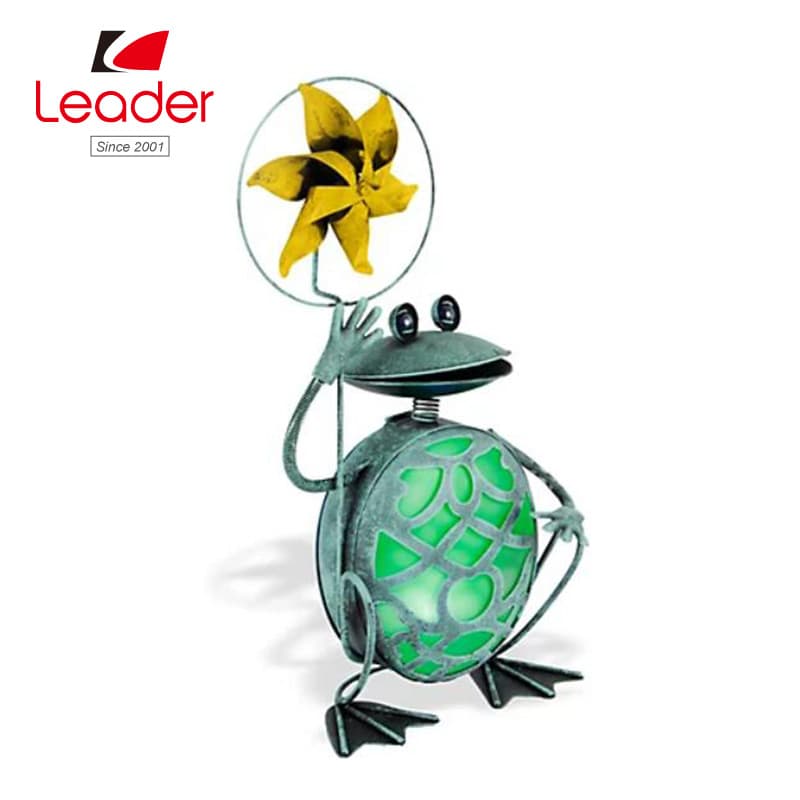 Solar Lighted Metal Spinner Frog in Patina Finish Garden Solar Light