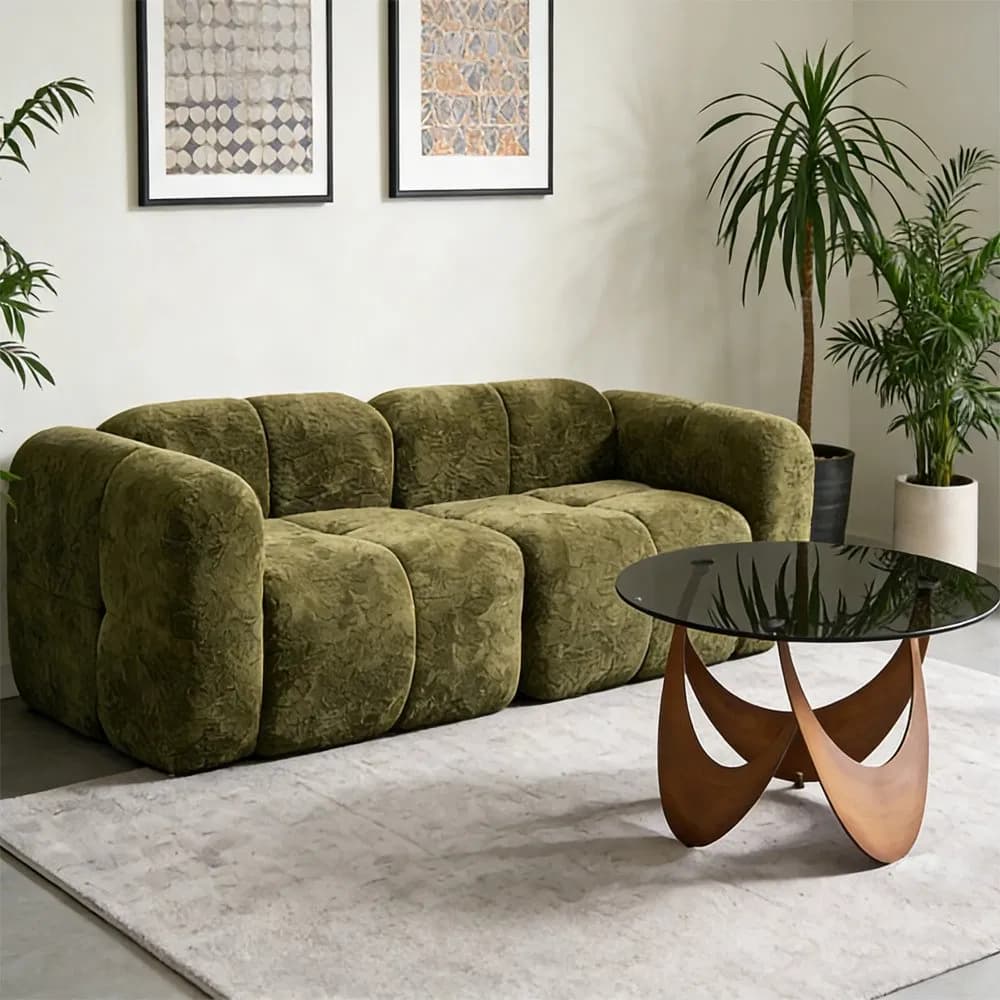 Customized Non Inflatable New Green Armrest Home Furniture Velvet Living Room Sofa