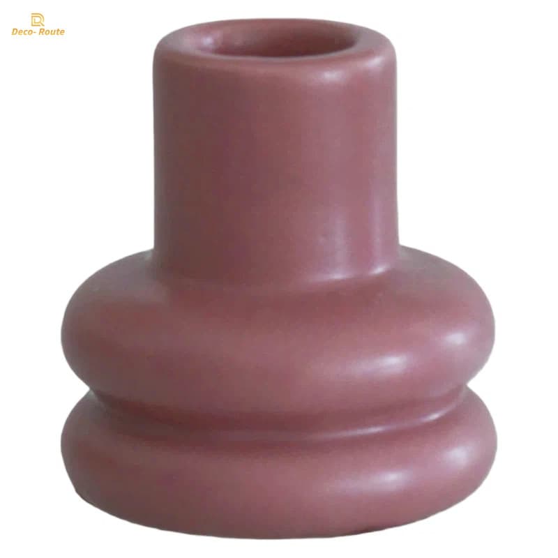 Soft Pink Ceramic Candlestick with Matte Coating for Romantic Dinner Setting