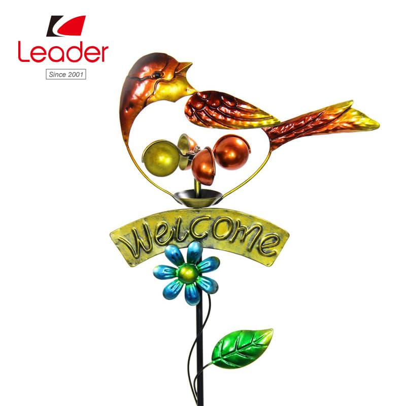 Factory Direct Bird Welcome Spinner Multicolor Metal Garden Stake