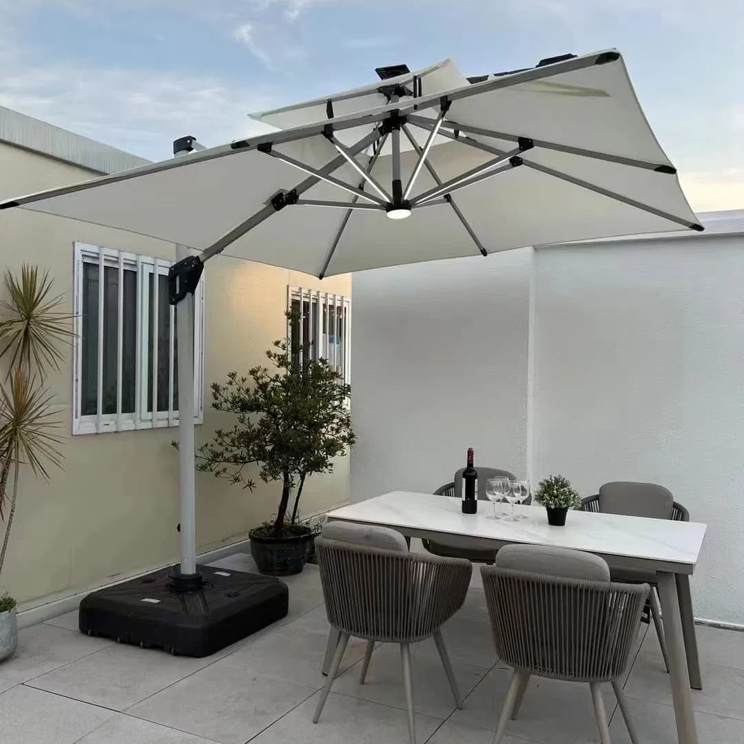 Outdoor Garden Patio Solar Parasol Umbrellas with LED Lights for Restaurant