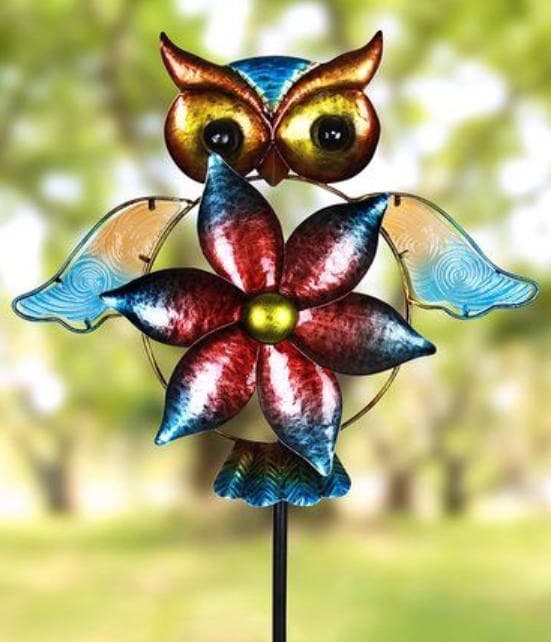 Wholesale Metal Owl Wind Spinners for Outdoor Windmill Garden Stake Windmill