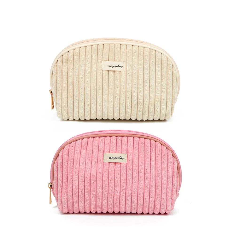 Women Travel Pouch Beauty Storage Cases Make up Organizer Corduroy Clutch Cosmetic Bag