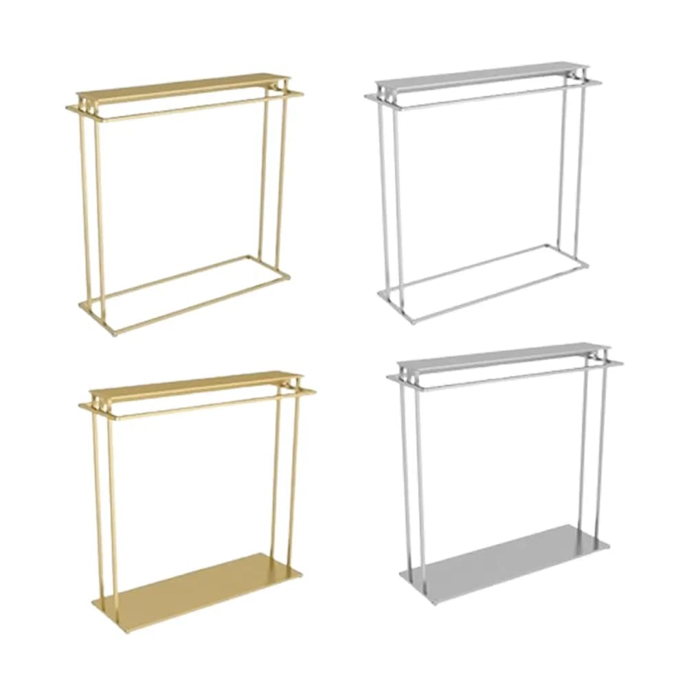Minimal Art Design Floor Type Double Bar Hanger in Black/White/Golden/Silver with Carrying Layer Board Made of Ironwork for Boutique/ Houseware
