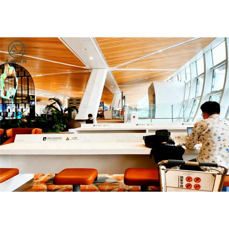 Custom Airport Charging Station Table Factory Corian Solid Surface Airport Furniture Durable Stainless Corian Airport Power Charging Desk