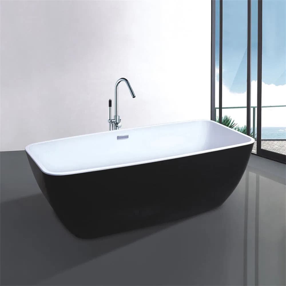 Bathtub Modern Freestanding Black Acrylic Bath Tub with Drainer Deep Soaking Stand up Bathtub